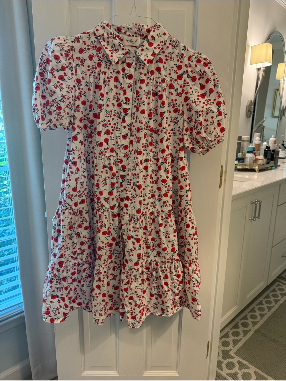Eliza J White Dress with Red Floral Print